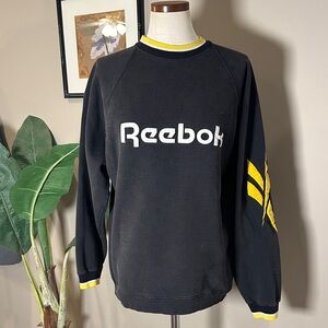 Reebok Men's Vintage Black Sweater With Felt Accents Lettering Made In USA